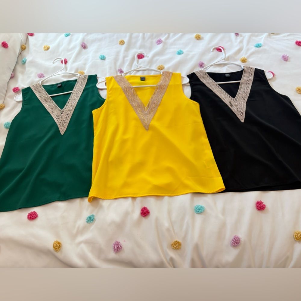 Elegant Women's V-Neck Tops - Green, Yellow, Black